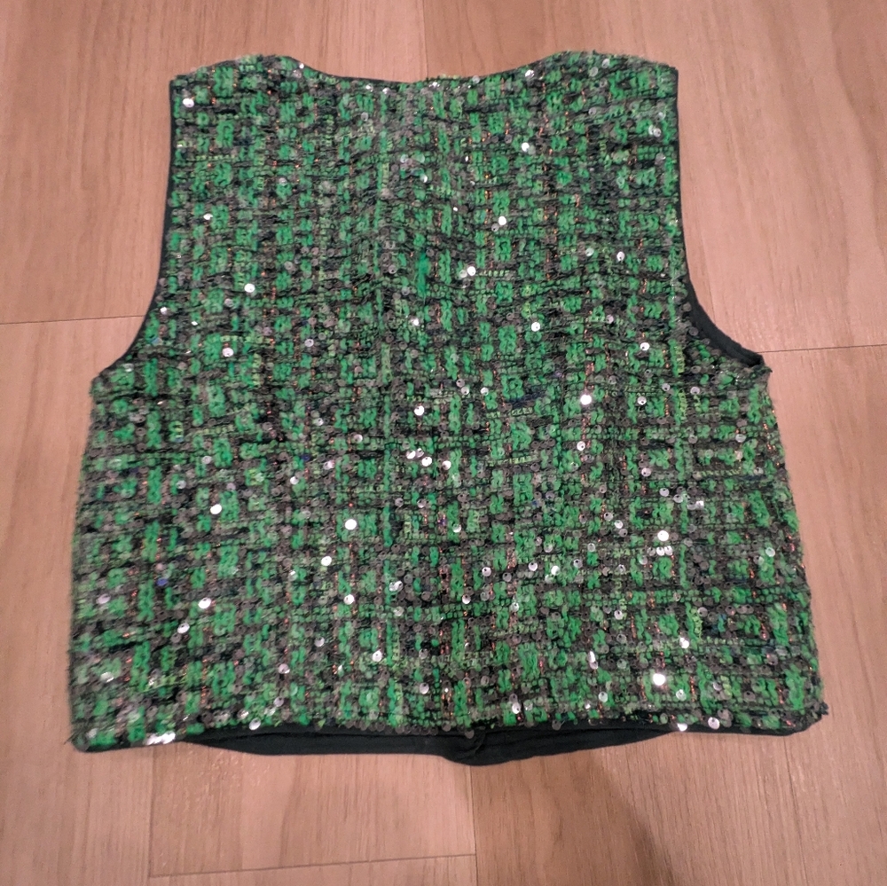 Anthropologie Maeve Green Sequin Tweed Two-Piece Skirt Set - Picture 6 of 9